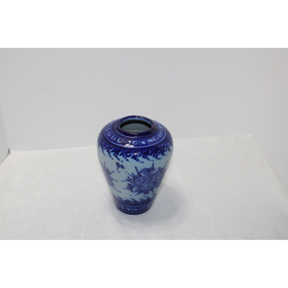 Vintage PAL Alcobaca Portugal Blue and White Hand Painted Floral Ceramic Vase